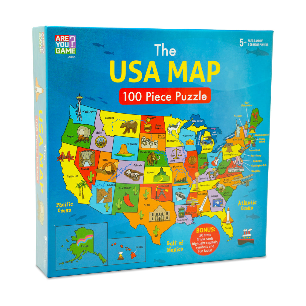 areyougamemart.com The USA Map Puzzle with Bonus Trivia Game: 100 Pcs